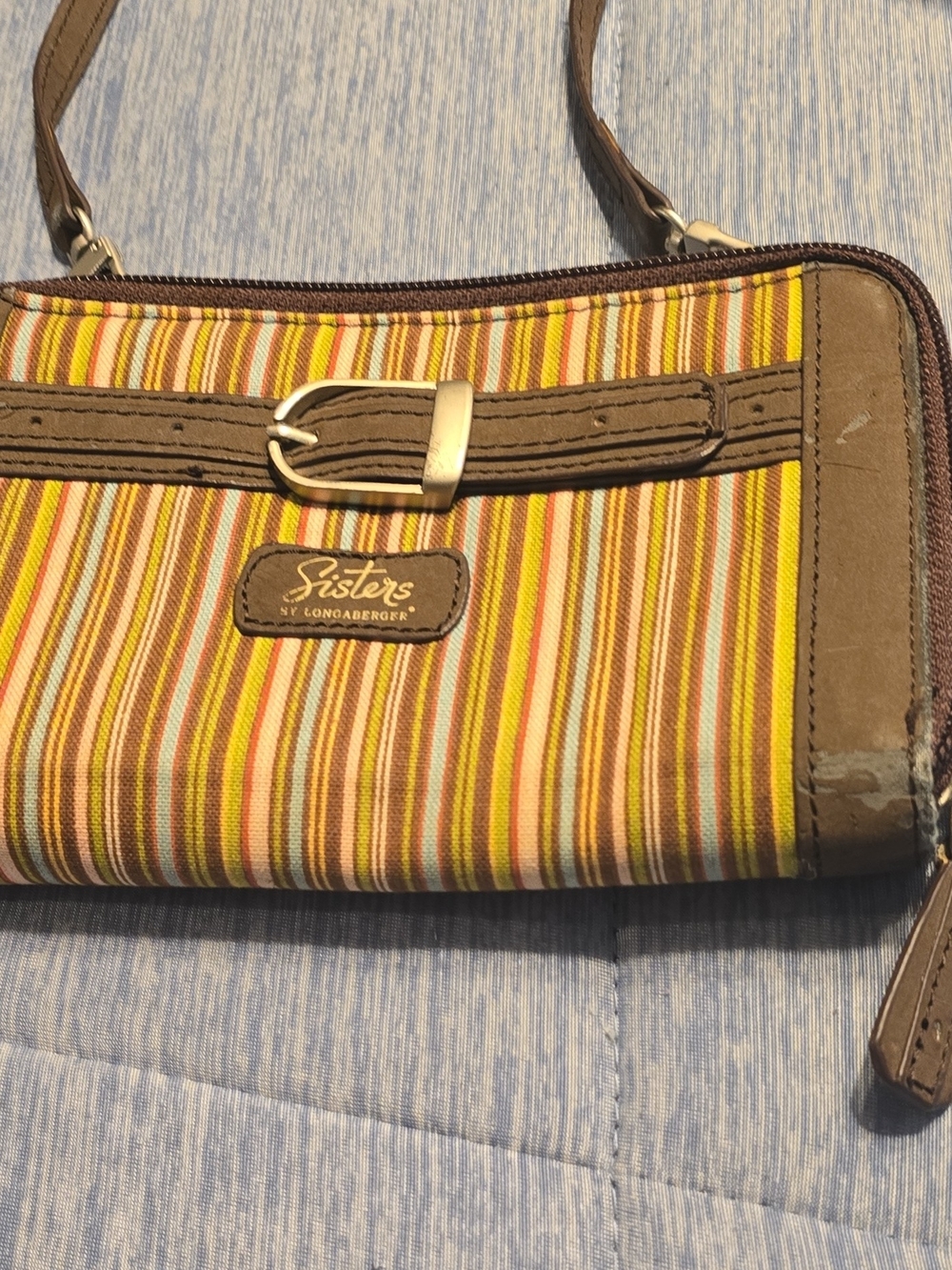 Longaberger Striped Yellow and Brown Wristlet